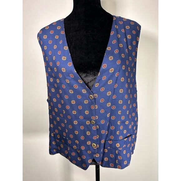 vintage 80's linen double sided print vest size M-L - Picture 2 of 11